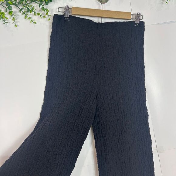 Mango Pants Womens Black Medium Textured Popcorn Stretchy Knit Flare Wide leg - Picture 6 of 15